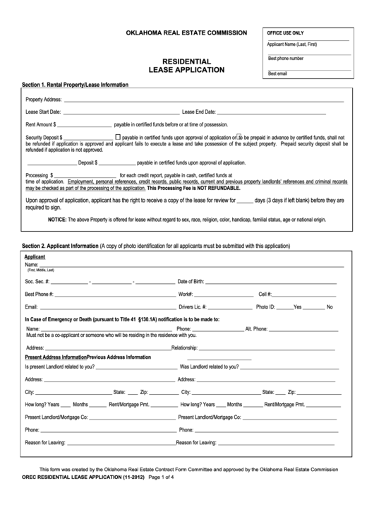 Fillable Residential Lease Application Form Printable pdf