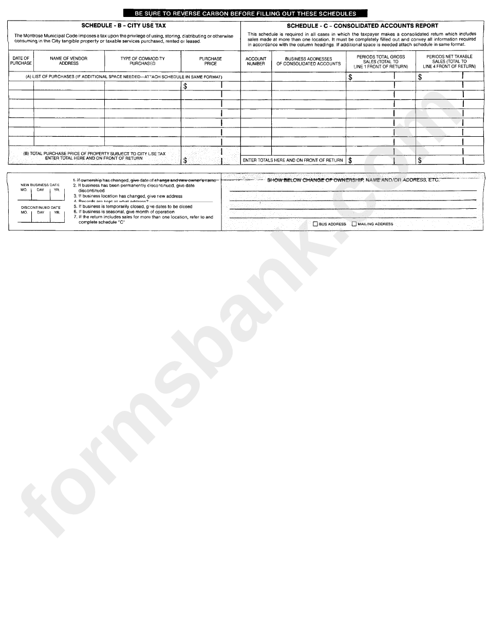 Sales/use Tax Return Form - City Of Montrose, Colorado