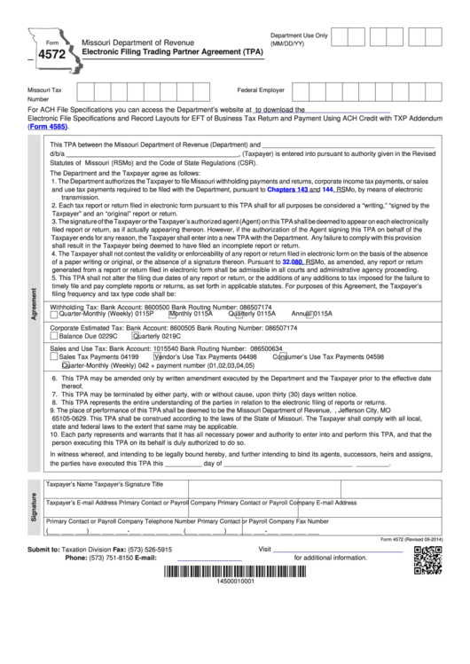 Fillable Form 4572 - Electronic Filing Trading Partner Agreement (Tpa) Printable pdf