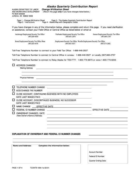 Alaska Quarterly Contribution Report Form - 2001 Printable pdf