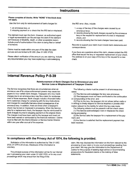 Form 8546 - Instructions Printable pdf
