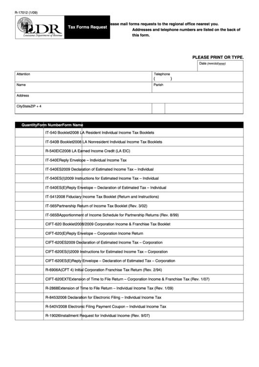 Fillable Form R-17012 - Tax Forms Request Printable pdf
