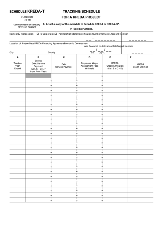 Form 41a720-S17 - Schedule Kreda-T - Tracking Schedule For A Kreda Project - 1998 Printable pdf