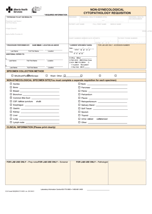 Non-Gynecological Cytopathology Requisition Form Printable pdf