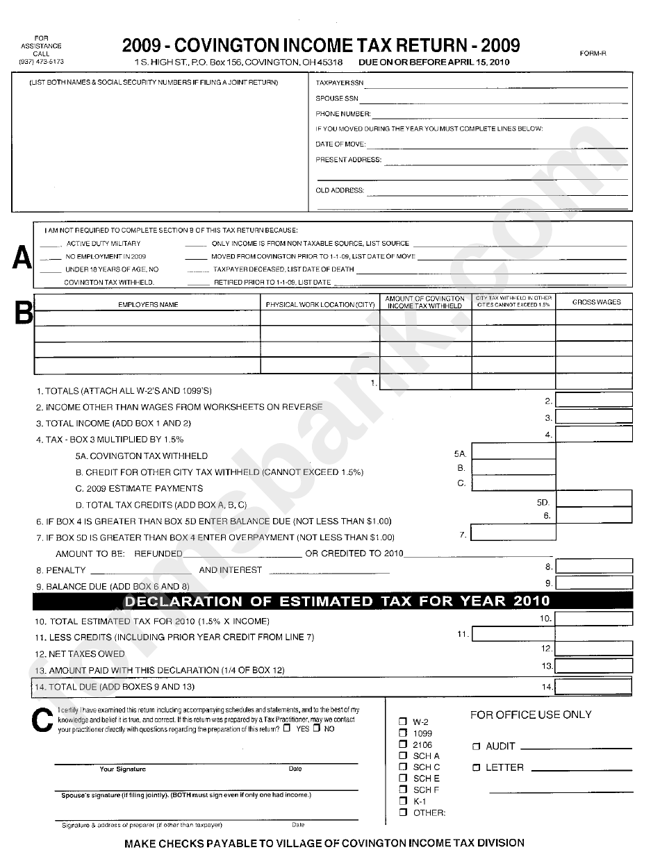 Form R - Covington Income Tax Return - 2009