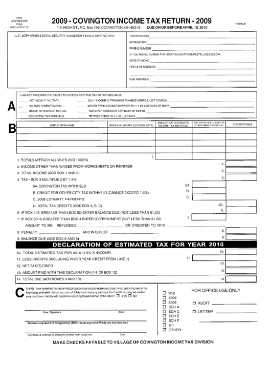 Form R - Covington Income Tax Return - 2009 Printable pdf