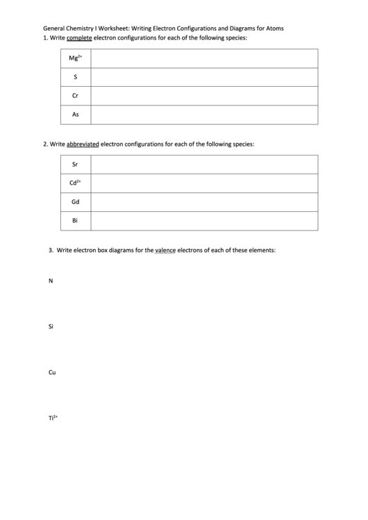 General Chemistry Worksheet Printable pdf