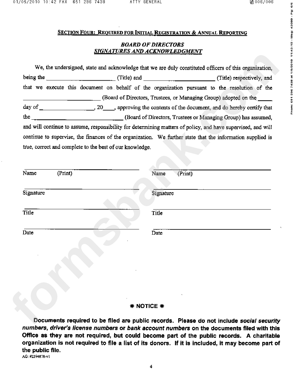 Supplement To Unified Registration Statement Form - State Of Minnesota