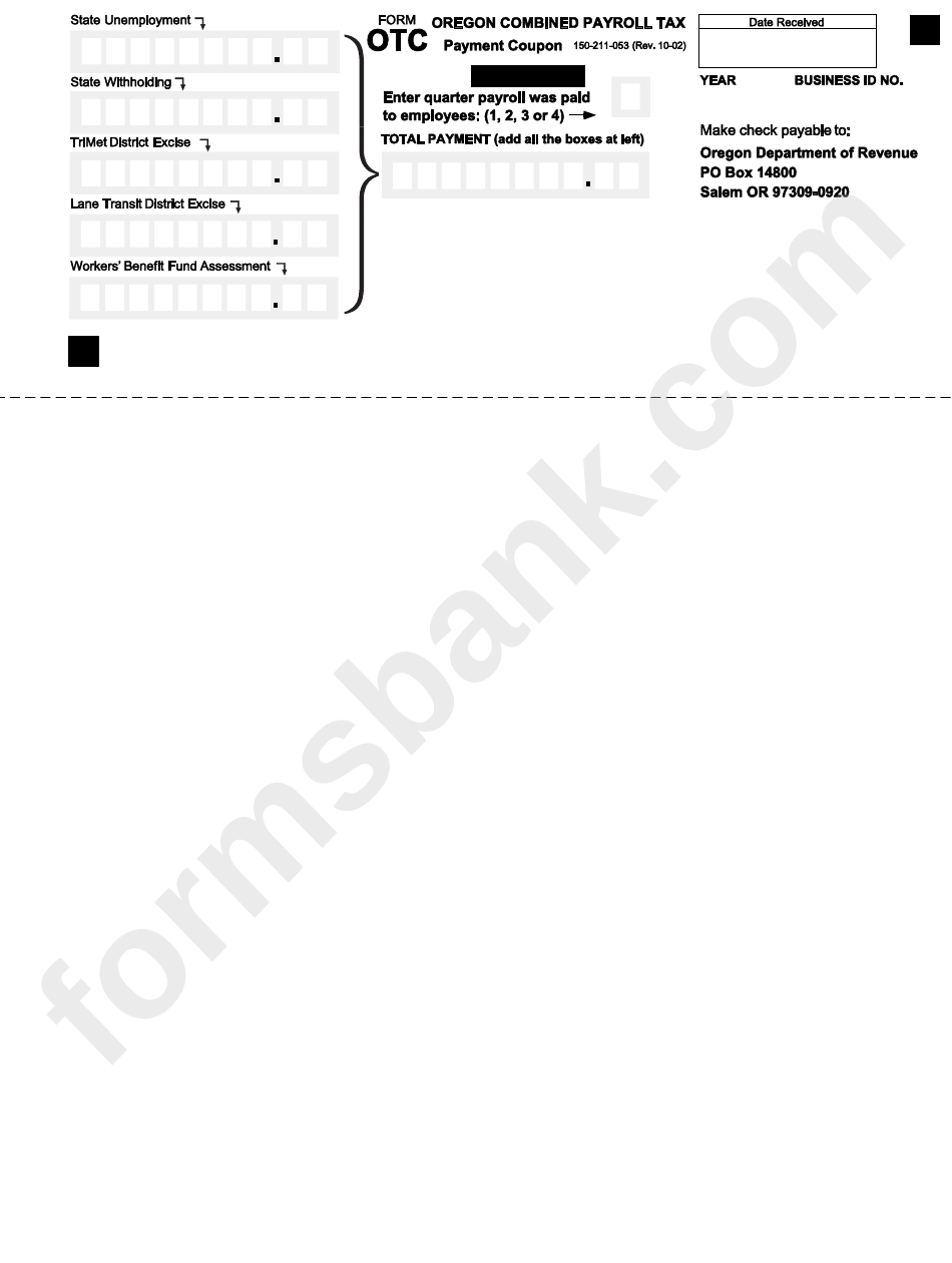 Form Otc - Oregon Combined Payroll Tax Payment Coupon Form - Oregon Department Of Revenue