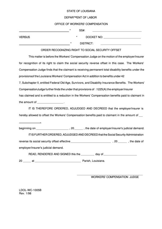 Fillable Form Ldol-Wc-1005b - Office Of Worker