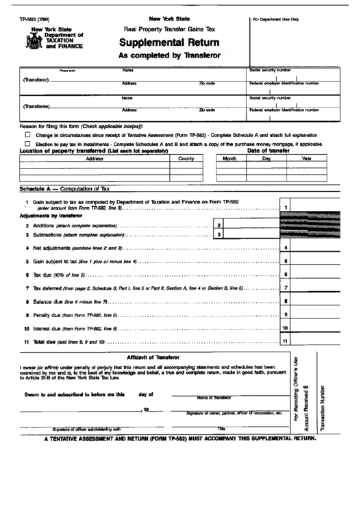 Form Tp-583 - Supplemental Return As Completed By Transferor Form - New York State Department Of Taxation And Finance Printable pdf