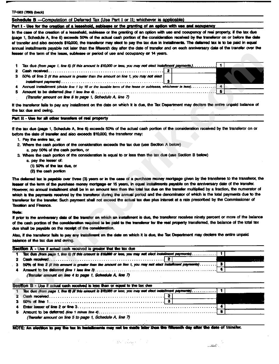 Form Tp-583 - Supplemental Return As Completed By Transferor Form - New York State Department Of Taxation And Finance