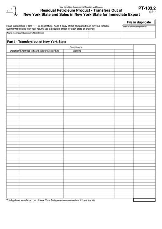 Form Pt-103.2 - Residual Petroleum Product - Transfers Out Of Printable pdf