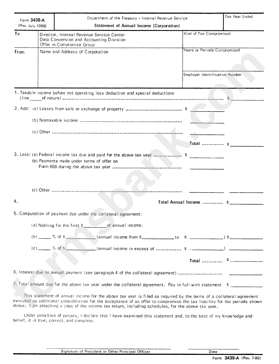 Form 3439- A - Statement Of Annual Income