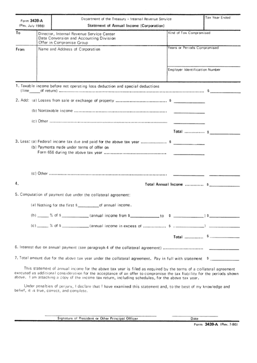 Form 3439- A - Statement Of Annual Income Printable pdf