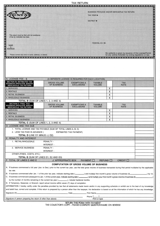 Tax Return Form Printable pdf