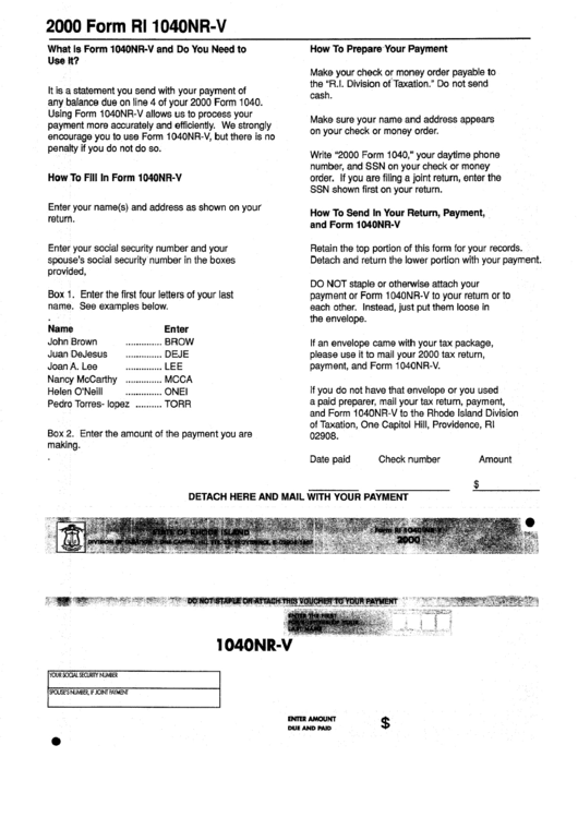 Form 1040nr-V Filing Instructions Sheet Printable pdf