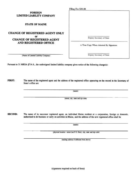 Form Mllc-12c - Form For Change Of Registered Agent And/or Registered Office Printable pdf