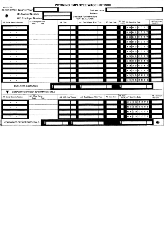 Form Wyo078 - Employee Wage Listings Form Printable pdf