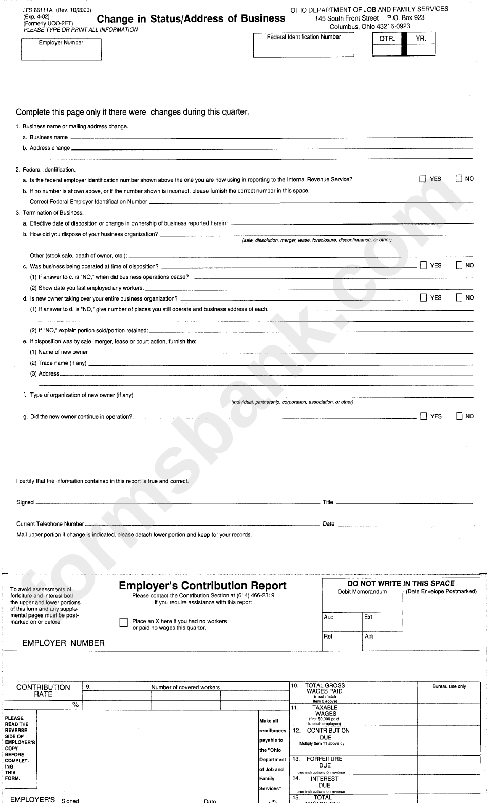 Form For Change In Status/address Of Business