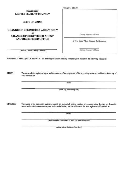 Form Mllc-3 - Form Forchange Of Registered Agent And/or Registered Office - Llc Printable pdf