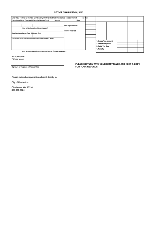 City Of Charleston, W.v Tax Form Printable pdf