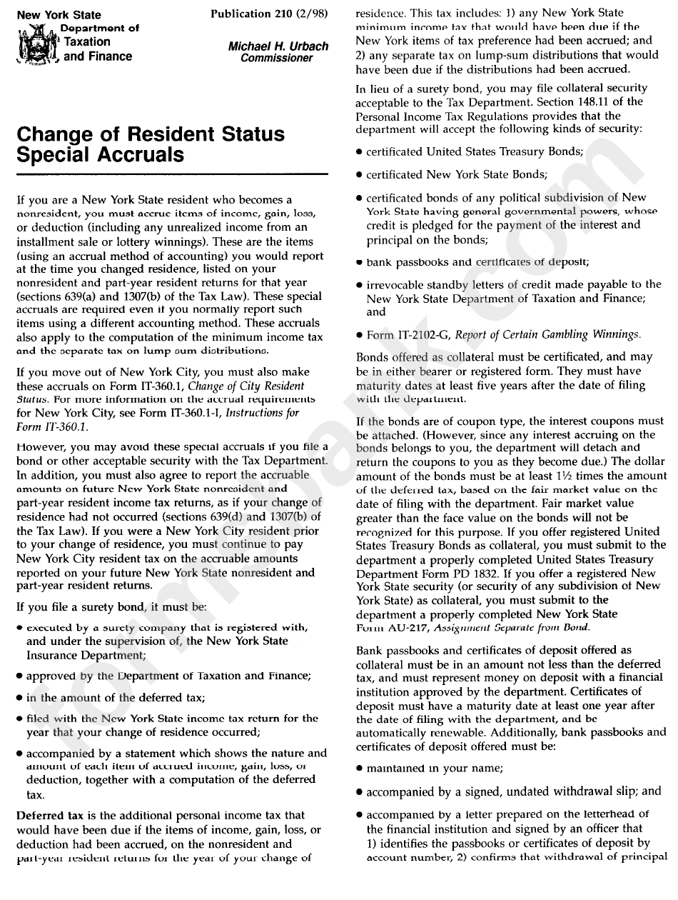 Change Of Resident Status Special Accruals Form