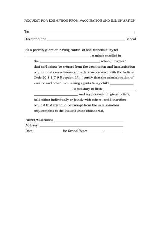 Request For Exemption From Vaccination And Immunization Printable pdf