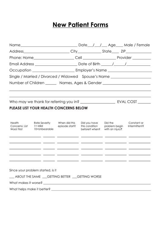 Fillable New Patient Forms Printable pdf