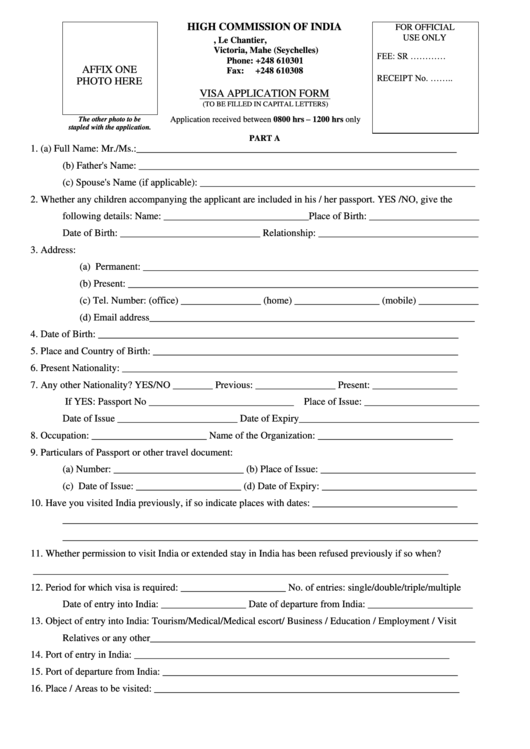 Visa Application Form For Seychelles Commission Printable pdf