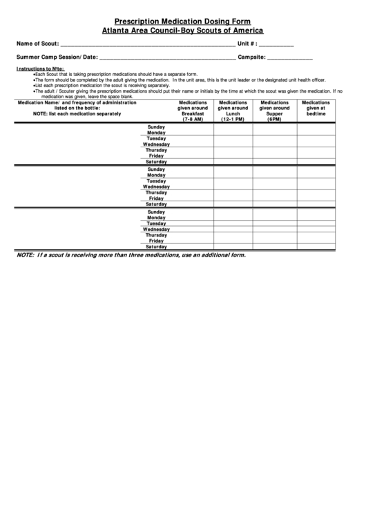 Scout Prescription Medication Dosing Form Printable pdf