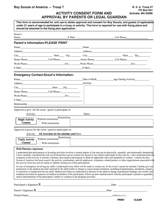 Fillable Bsa Activity Consent Form And Approval By Parents Or Legal 