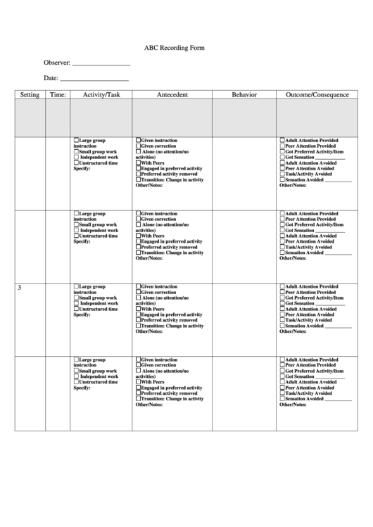 Abc Recording Form Printable Pdf Download