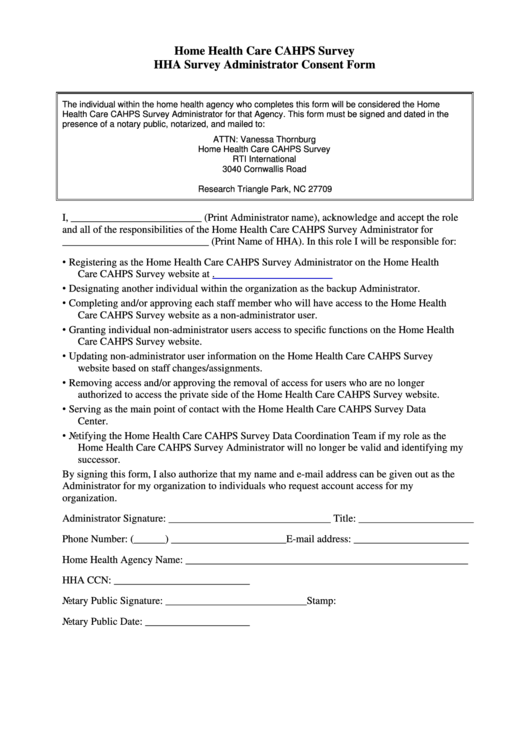 Home Health Care Cahps Survey Hha Survey Administrator Consent Form Printable pdf