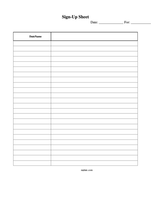 Sign-Up Sheet Printable pdf