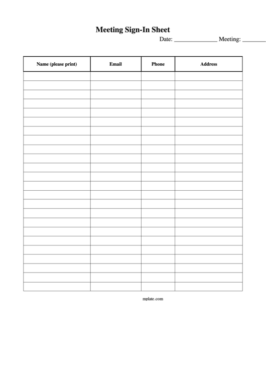 Blank Meeting Sign-In Sheet Template Printable pdf