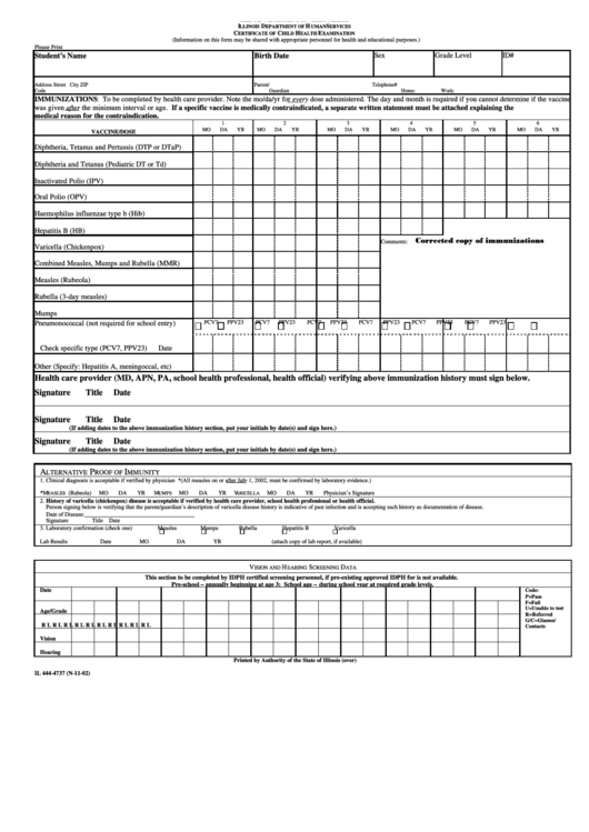 Illinois Department Of Human Services Certificate Of Child Health Examination Printable pdf