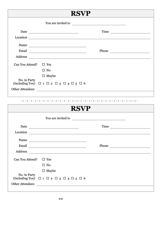 Individual Rsvp Form Printable pdf