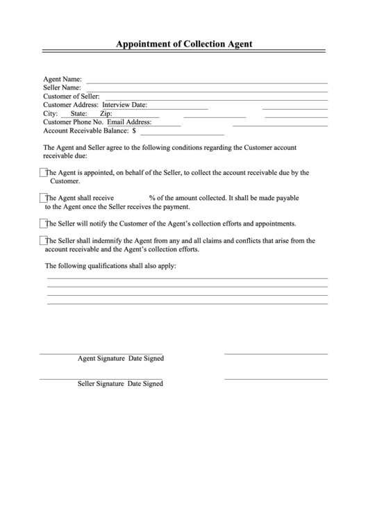 Appointment Of Collection Agent Template Printable pdf