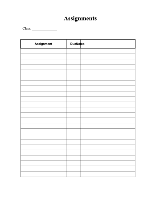 Assignments List Printable pdf