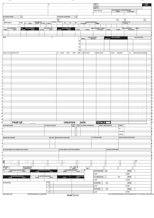 Ub 04 Form - Tricare Bill Form Printable pdf