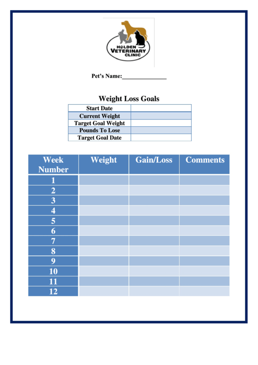 Weight Loss Goals Printable pdf