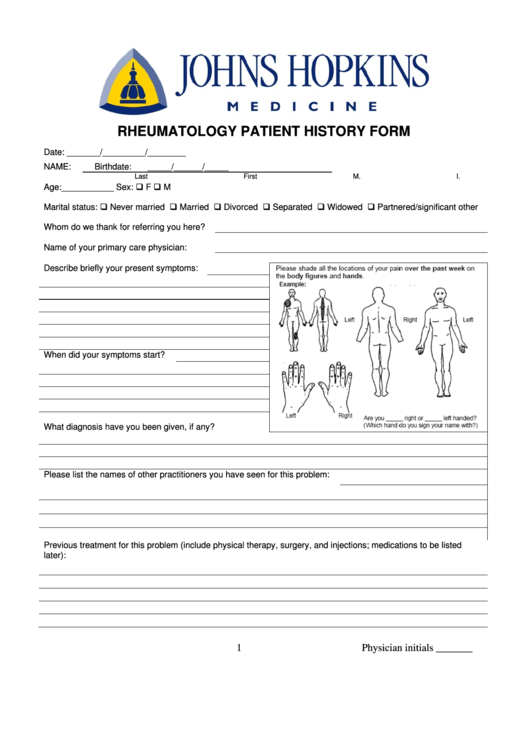 Rheumatology Patient History Form