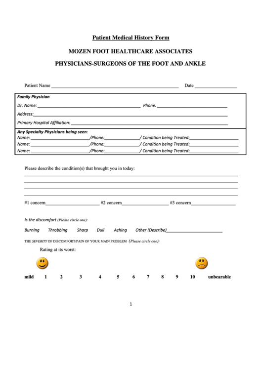 Fillable Patient Medical History Form Printable pdf