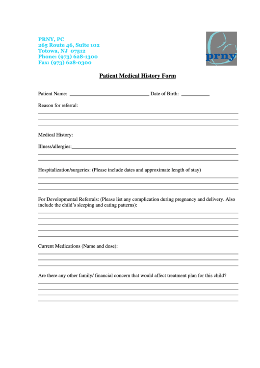 Patient Medical History Form Printable pdf