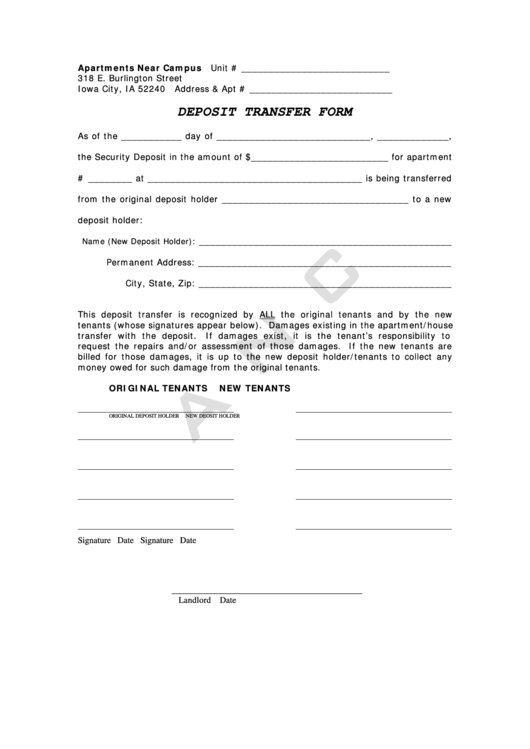 Deposit Transfer Form Printable pdf