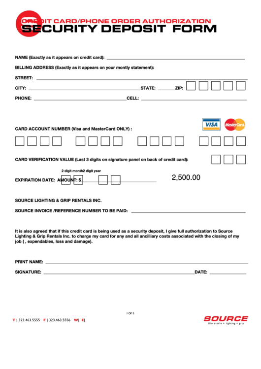 Fillable Security Deposit Form Printable pdf