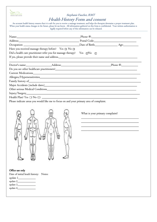 Health History Form And Consent Printable pdf