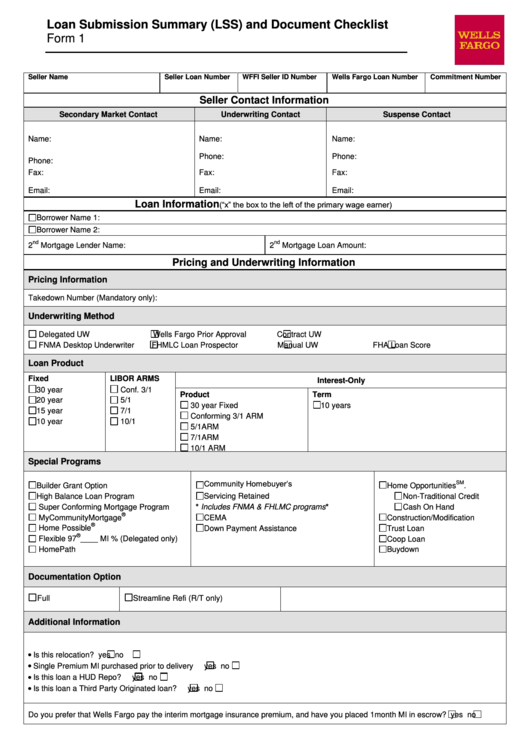 Form 1 - Loan Submission Summary