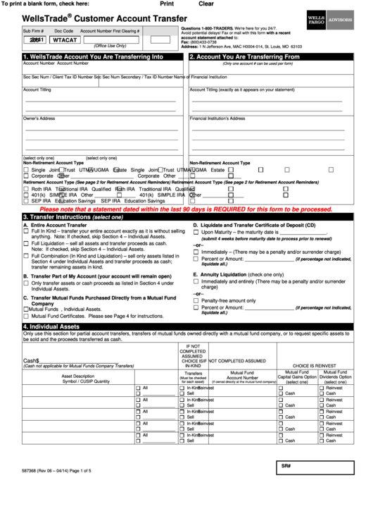 Form 587368 - Wellstrade Customer Account Transfer
